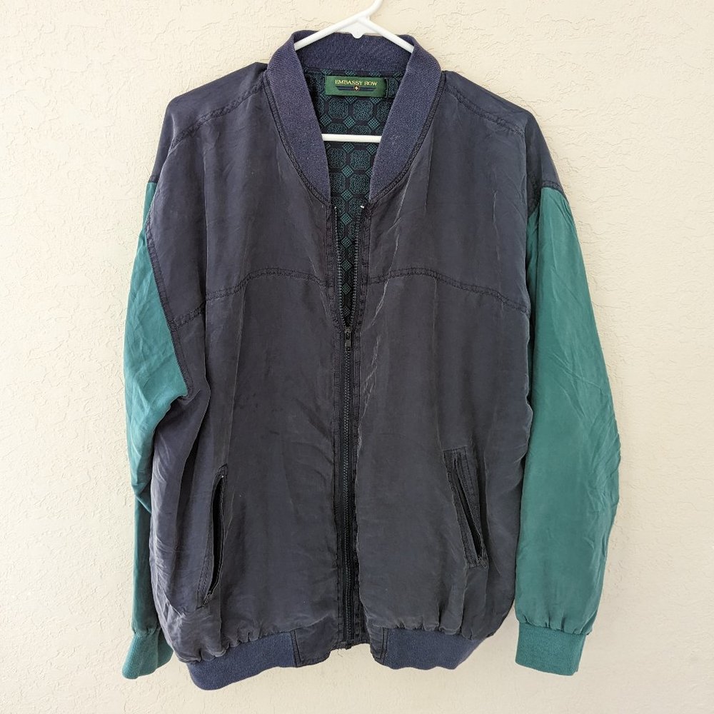 Embassy Row 100% Silk Vintage Bomber Windbreaker Size S 80's 90's